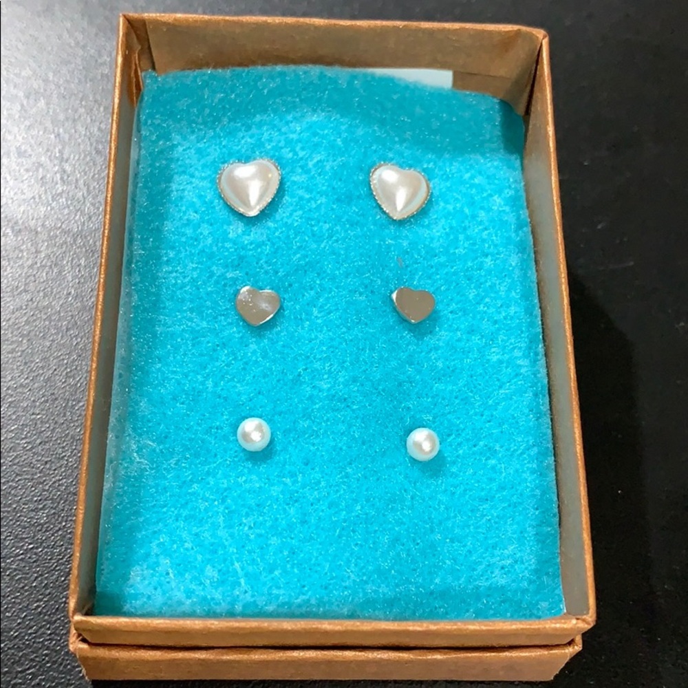 Heart & Pearl Earrings - Set of 3
